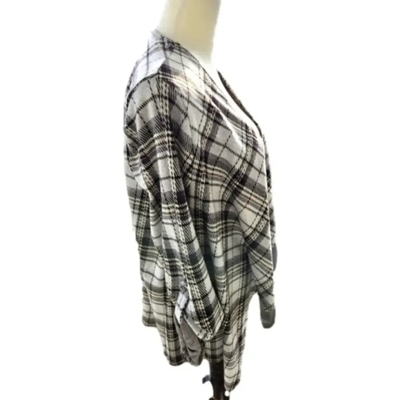 Torrid Open Cardigan Roll Tab Sleeves White Gray Plaid Torrid size 0 (L sz 12) - Picture 3 of 8